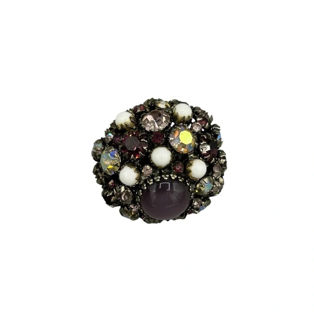 Miriam Haskell Mid Century Rhinestone Cabochon Statement Brooch